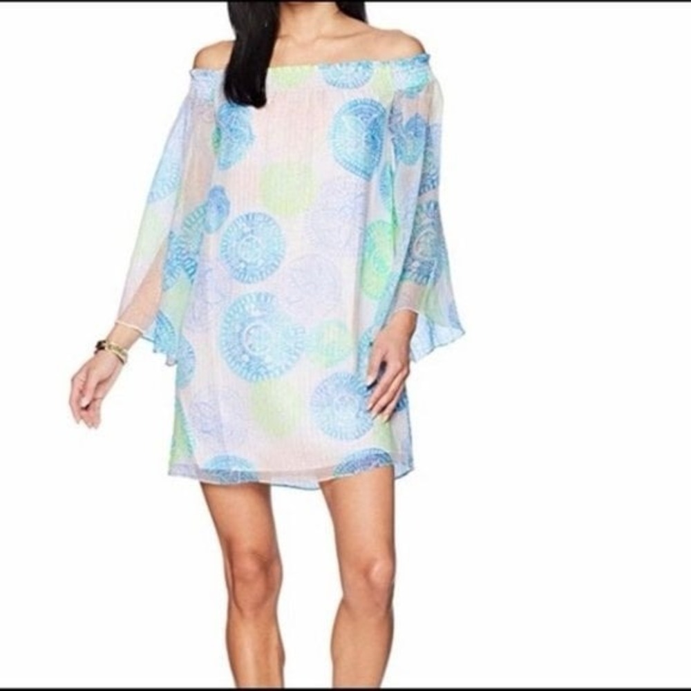 NWT Lilly Pulitzer Abi silk printed dress off shoulder sz medium
